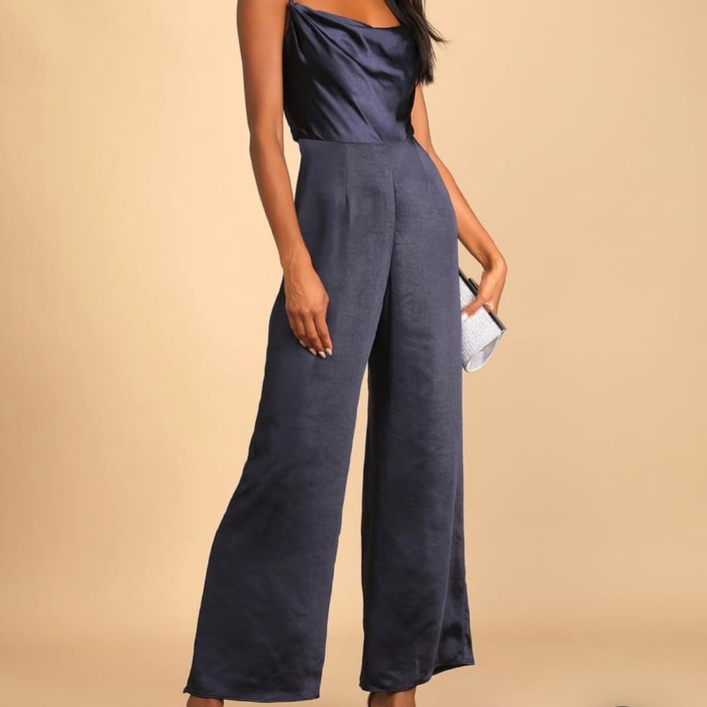 NWT Navy blue satin jumpsuit